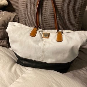 Authentic Dooney and Bourke black and white leather tote